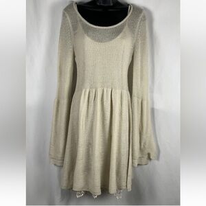 Venus  Sz M Sweater Dress With Slip‎ Dress Lace Bottom Boho Bell Sleeve